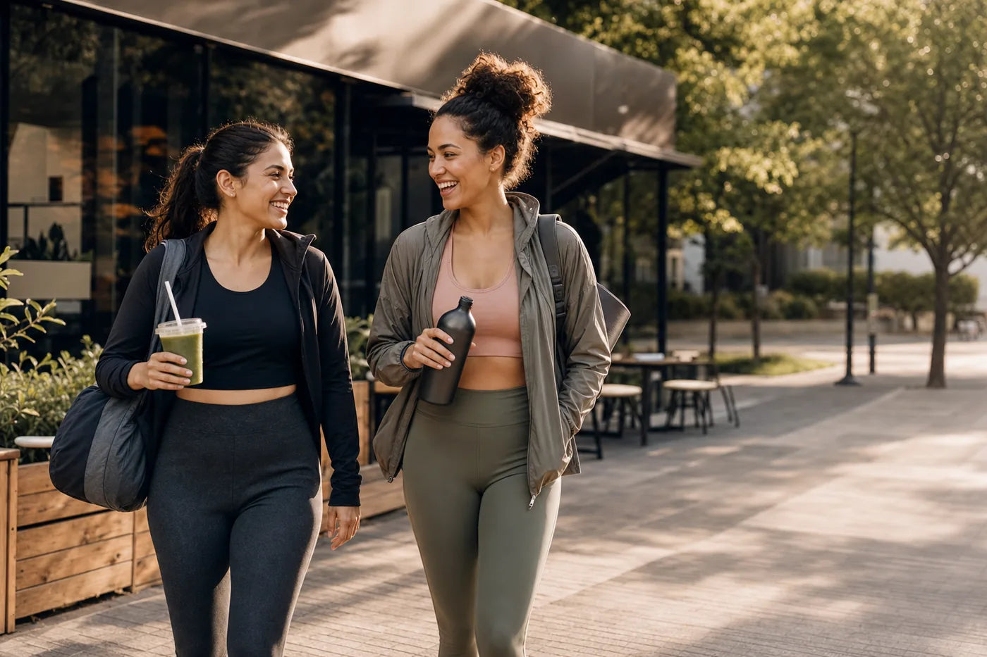 Two adult women enjoying an active morning together